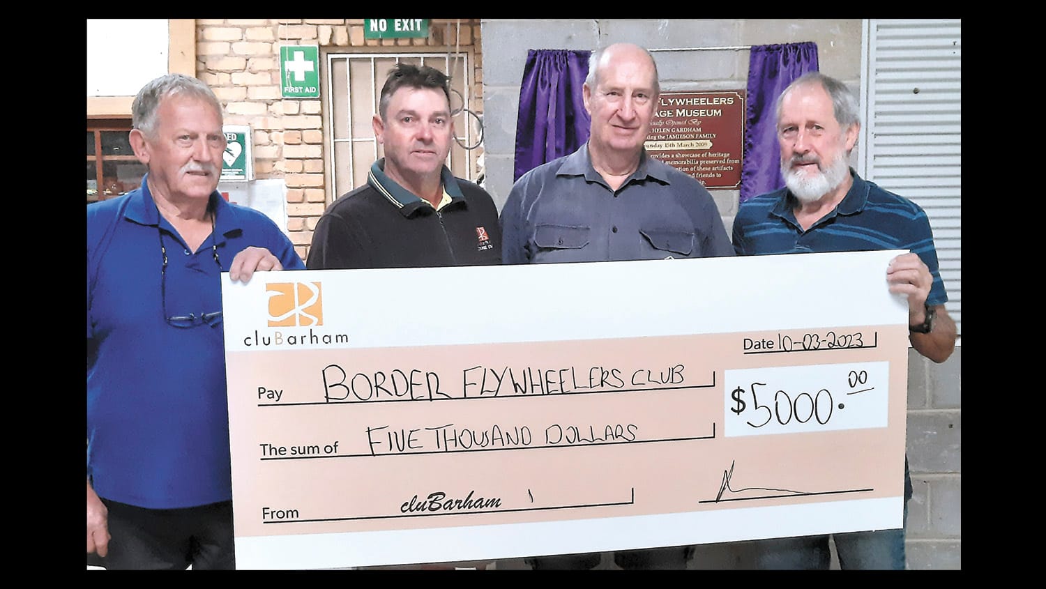 cluBarham supports The Border Flywheelers Club Inc. to the tune of $5,000